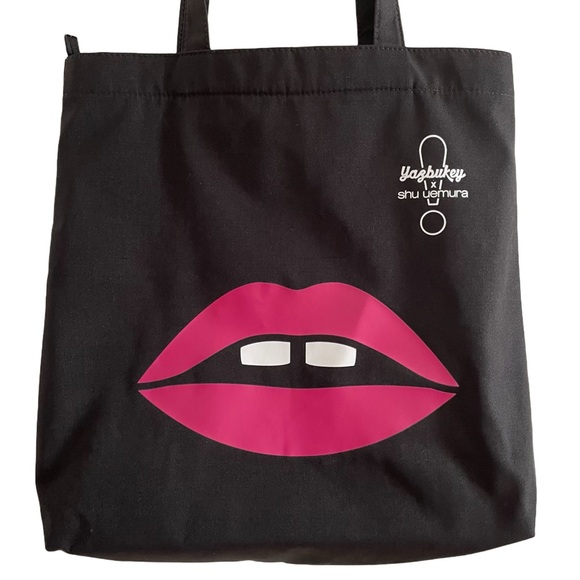 Yazbukey x Shu Uemura Tote Bag, Black with Lips Graphic - Picture 6 of 7
